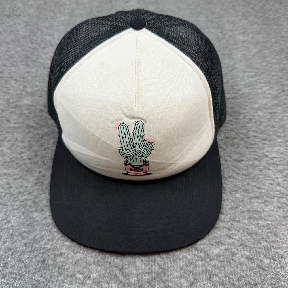 Hey Dude Trucker Hat Men's OSFM Black White Cactus Peace‎ Sign Snapback Cap